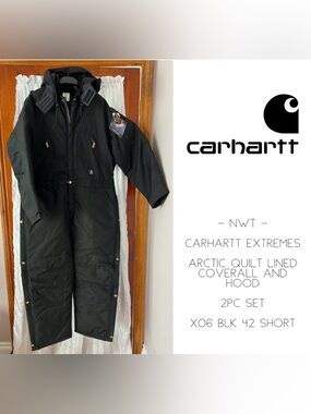 🆕CARHARTT EXTREMES - NWT - ARCTIC QUILT LINED COVERALL SET - X06 BLK 42 SHORT